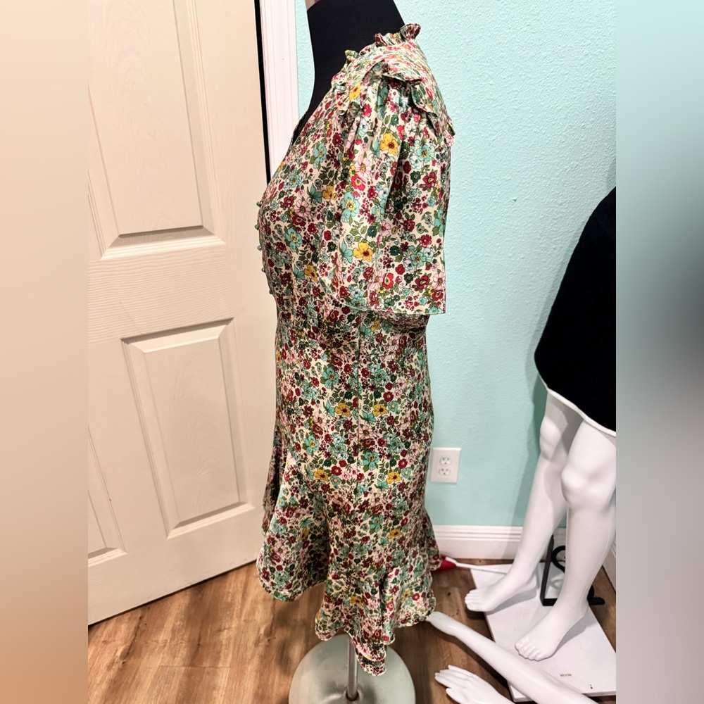 Sandro Floral Mini Dress in Green, Red, Yellow - Picture 5 of 10
